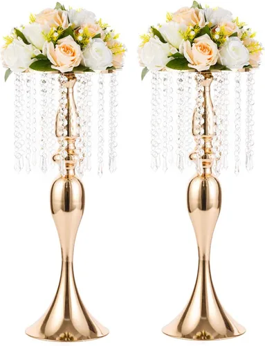 2 piezas de 54 cm de alto soporte de flores de cristal para boda, camino de flores de plomo, soportes de flores centrales de metal para mesas de