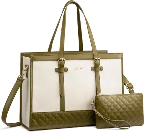 Miniatura 12 de LOVEVOOK Bolsa para Laptop para Mujeres de 15.6 pulgadas Bolsa Tote de Lona para Laptop, Bolsa de Trabajo de Gran Capacidad con Cartera de Mano