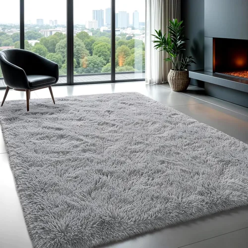 Miniatura 23 de Zentavio Alfombras de área para sala de estar, alfombras grises para dormitorio, alfombra de 4 x 6, alfombra mullida, peluda y suave, shag estética