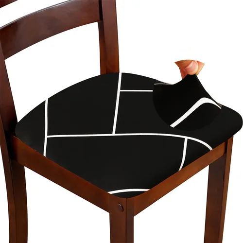 Miniatura 9 de Fundas de asiento para silla, juego de 6, fundas elásticas negras para silla de comedor cuadradas, extraíbles y lavables, protector de asiento