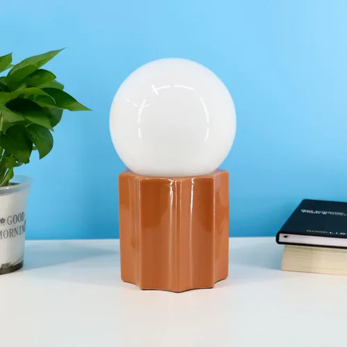Miniatura 7 de Lámpara de mesa moderna de cerámica, base de cerámica caqui, bola redonda de jade blanco, acento de vidrio de cristal