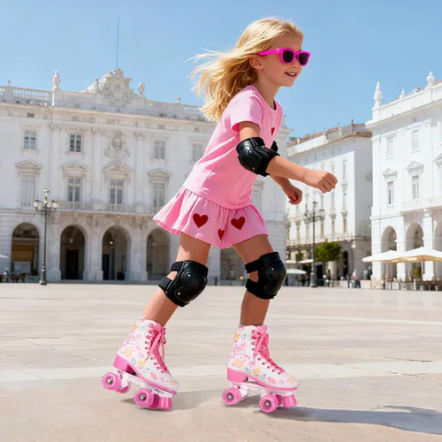 Miniatura 5 de Patines clásicos para niñas de 8 a 12 años, patines cuádruples para mujer con ruedas iluminadas, patines recreativos de piel sintética de alta