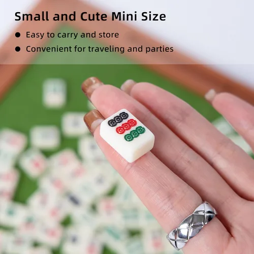 Miniatura 5 de drizzle Set de Mahjong de viaje 6 en 1 con mesa de Mahjong - 146 azulejos tamaño portátil Mah-Jongg - dibujos de tamaño póker de peces, gambas