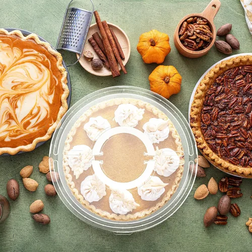 Miniatura 6 de Crowye 3 Piezas Portador de Tarta de 12 Pulgadas con Tapa y Asa, Contenedor de Almacenamiento de Alimentos Redondo de 2 Compartimentos Portador