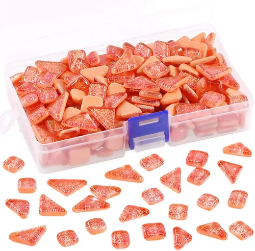 Miniatura 10 de Swpeet Kit surtido de azulejos de mosaico de 1 libra de color naranja brillante, azulejos de mosaico auténticos cuadrados y triangulares, mosaico