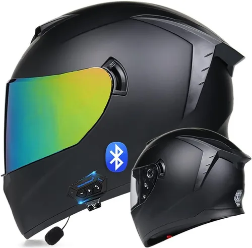 Miniatura 8 de Casco de motocicleta Bluetooth de cara completa abatible con micrófono, diseño de ala trasera aprobado por DOT, reducción de ruido con doble visera