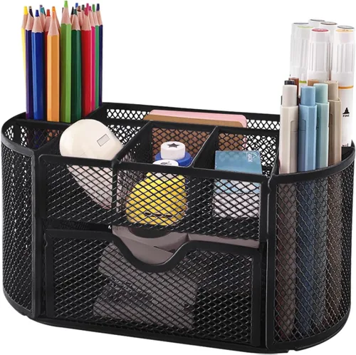 Organizadores de escritorio y accesorios Newkita con soporte para lápices y bolígrafos, suministros con 8 compartimentos y 1 cajón extraíble para el
