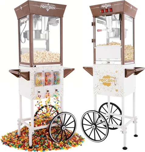 Miniatura 13 de Carro de máquina de palomitas de maíz de 10 onzas, máquina para hacer palomitas con rueda y hervidor de acero inoxidable que hace hasta 40 tazas