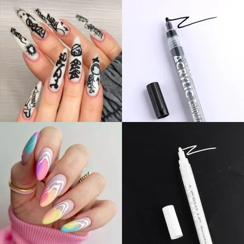 Miniatura 4 de Set de 24 colores de lápiz de esmalte de uñas, pinceles de arte de uñas para pintar, esmalte gel de líneas negras y blancas, pincel de punta Juego