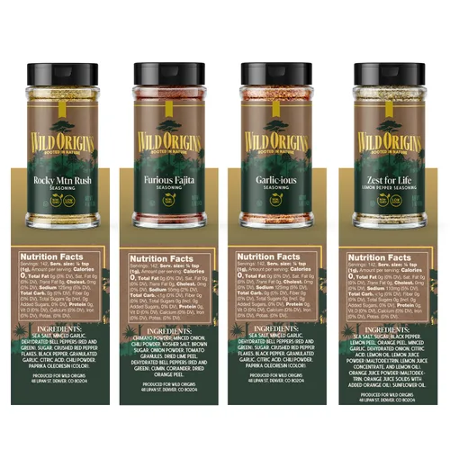 Miniatura 6 de Wild Origins Caja de regalo de condimentos multiusos premium, paquete de 4, sin OMG, mezclas de especias, ingredientes auténticos, esenciales