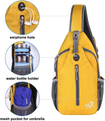 Miniatura 72 de WATERFLY Bolsa pequeña de senderismo: mochila cruzada para el pecho, mochila para hombres y mujeres con correa de hombro agradable a la piel