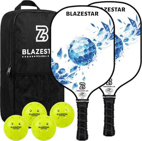 X Blazerstar - Juego de 2 palas de pickleball aprobadas por USAPA, raquetas de fibra de vidrio con 4 bolas duraderas para exteriores y 1 bolsa,