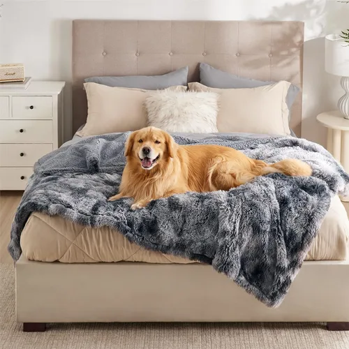 Miniatura 13 de Bedsure Mantas para perros grandes, manta impermeable mullida para perro para protector de sofá y cama, lavable, manta mullida de piel sintética Gris