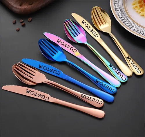 Miniatura 4 de Juego de cubiertos personalizado de acero inoxidable, cuchillo grabado, tenedores, cuchara, nombres personalizados se grabarán en tu vajilla, regalo