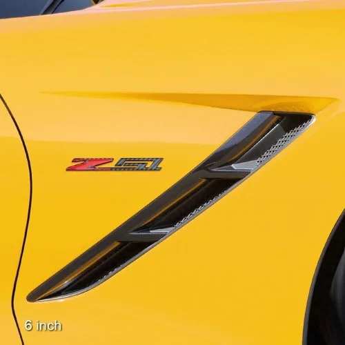 Miniatura 5 de Juego de par Corvette C7 Z51 Emblema de fibra de carbono, adhesivo de calcomanía de reemplazo para Corvette (Negro Rojo de fibra de carbono)