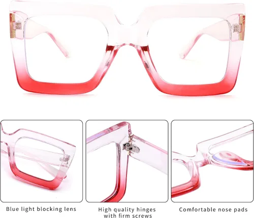 Miniatura 15 de Pro Acme Gafas de bloqueo de luz azul, marcos cuadrados grandes, anteojos falsos para mujer