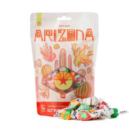 Taffy Shop Arizona Favorites, caramelo de agua salada - Caramelo masticable suave gourmet, paquete variado, aperitivo dulce a granel, regalo fresco