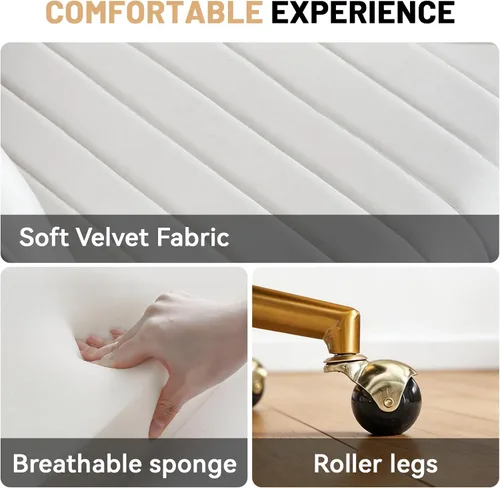 Miniatura 6 de Silla de tocador con respaldo sillón giratorio 360 grados y base dorada, silla entrecruzada con ruedas para tocador, oficina en casa, sala de estar