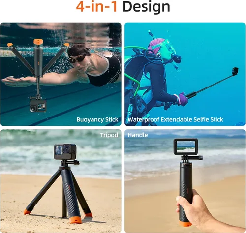 Miniatura 2 de TELESIN 4 en 1 Palo de Selfie Flotante Agarre de Mano Trípode Impermeable Extensible Monopié para GoPro Hero 13, 12, 11, 10, 9, 8, DJI OSMO Action 6