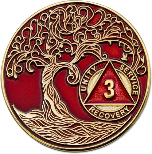 Miniatura 77 de 20 Year Sobriety Mint Twisted Tree of Life - Medallón de recuperación AA chapado en oro, fichas y fichas, color negro