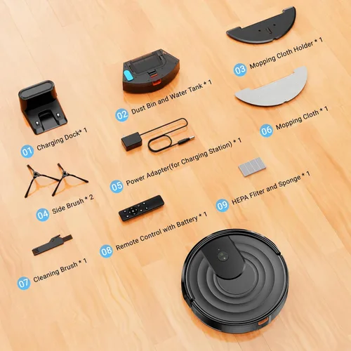 Miniatura 8 de MBYULO Robot Aspirador y Fregona, Robot Aspirador y Fregona 5KPa 650mL 2 en 1 Robot Aspirador y Fregona con Programación WiFi/Alexa/App Robot