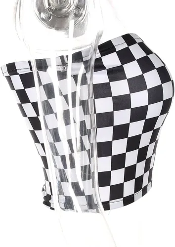 Miniatura 5 de Women Black and White Plaid Sexy Strapless Tube Top