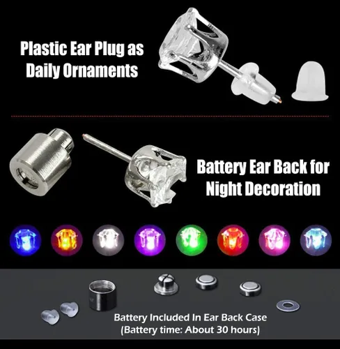 Miniatura 4 de 5 pares de aretes LED, IC ICLOVER que cambian de color, aretes con corona de diamante, para el día de San Valentín, parpadeantes, bailes, fiestas