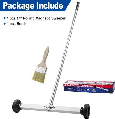 Miniatura 7 de Toolwiz Barredora magnética de 17 pulgadas, herramientas de techo para barredora de césped, herramientas de 8.8 libras con ruedas lisas para limpiar