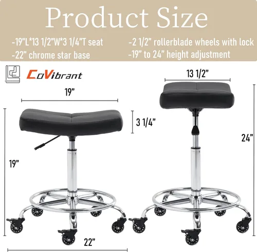 Miniatura 2 de Taburete con ruedas ajustable con asiento extra ancho, ruedas de goma bloqueables y reposapiés, silla giratoria para cocina, laboratorio, oficina