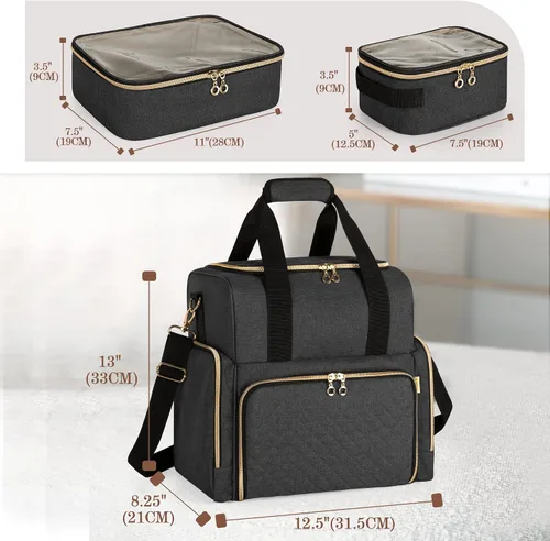 Miniatura 6 de LUXJA Bolsa de maquillaje de viaje grande con 3 estuches extraíbles, bolsa de cosméticos con divisores desmontables (patente pendiente), color negro