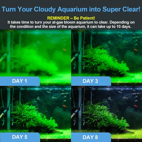 Miniatura 2 de Filtro de tanque de peces con luz U - V y temporizador (3/6/12/24 horas) para limpieza de agua verde, filtro de acuario con filtro de tanque