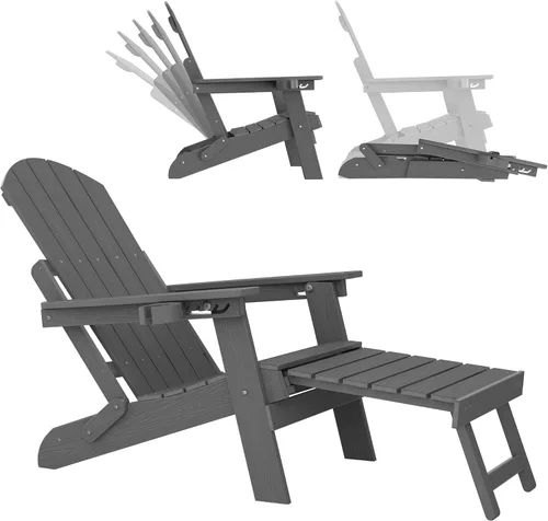 Miniatura 13 de YEFU Silla Adirondack con Otomana Retráctil: Juego de 2 Sillas Adirondack Plegables - Respaldo Ajustable de 5 Niveles con Reposapiés - Sillas