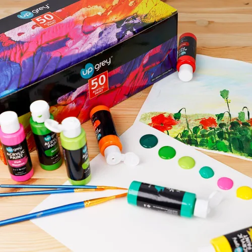 Miniatura 7 de UPGREY Juego de pintura acrílica de 50 colores, pinturas artísticas no tóxicas (2 onzas líquidas cada una) con 5 pinceles de pintura