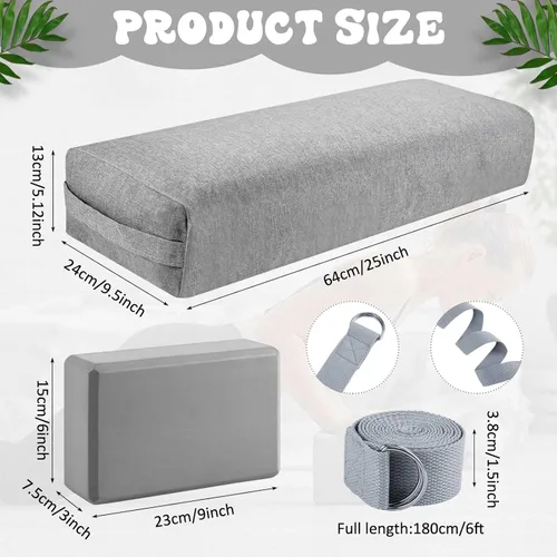 Miniatura 2 de Juego de 4 almohadas de yoga con correa, cómoda almohada de meditación para yoga restaurativo, antideslizante, bloques de yoga reutilizables
