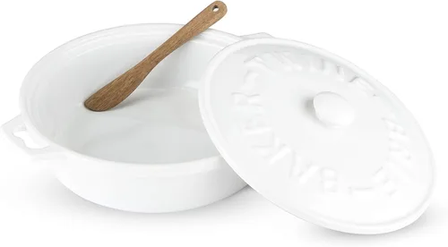 Miniatura 6 de Cazuela de queso Twine de cerámica con esparcidora de madera de acacia, cazuela de queso brie con tapa, cazuela para hornear queso brie, utensílios