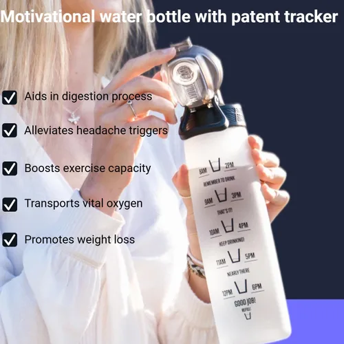Miniatura 2 de HYDRATEM8 Botella de agua deportiva de 32 onzas con marcador de tiempo, tapa con cerradura a prueba de fugas y Tritan sin BPA, botella de bebida