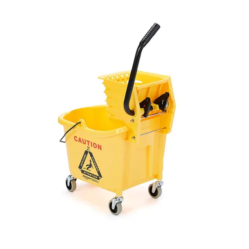 Miniatura 2 de Amazon Basics - Conjunto de cubo con escurridor de prensa lateral comercial para limpieza de pisos rectangular con ruedas (35 cuartos de galón)