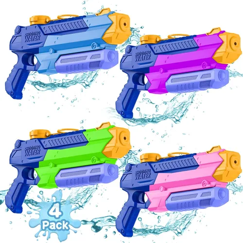 Miniatura 9 de WOLKEK Pistolas de agua para niños y adultos, paquete de 4 pistolas de chorro de alta capacidad de 400 CC de largo alcance, juguetes de piscina