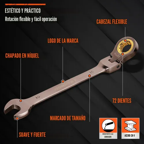 Miniatura 5 de HORUSDY Juego de 12 llaves de trinquete métricas de cabeza flexible con organizador Juego de llaves combinadas de trinquete de 8-19 mm 72