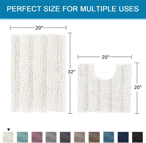 Miniatura 442 de H.VERSAILTEX Tapetes de baño antideslizantes para baño, alfombras de baño extragruesas de felpilla a rayas, tapetes de baño de 47" x 17", alfombras