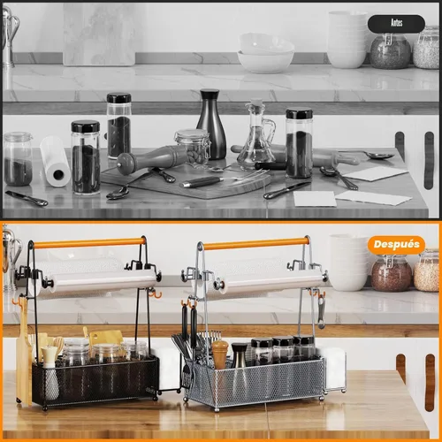 Miniatura 7 de PHINOX Organizador de utensilios con asa y portarrollos de toallas de papel, organizador de cubiertos y condimentos para fiestas, pícnic y Negro