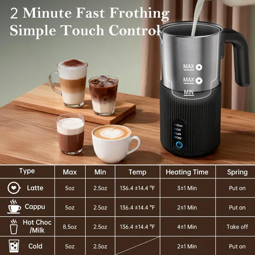 Miniatura 3 de Espumador de leche eléctrico y vaporizador, vaporizador de leche instantáneo 4 en 1 para café, café con leche, capuchino, chocolate caliente