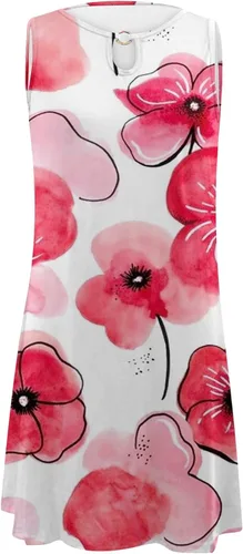 Miniatura 3 de Vestidos sin mangas para mujer, vestido de playa con estampado floral de moda, cuello redondo, dobladillo irregular