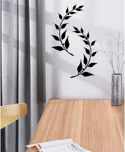 Miniatura 4 de Valley Bird 2 piezas de decoración de pared de hojas de árbol de metal, decoración de pared de hierro negro, hoja de metal para sala de estar