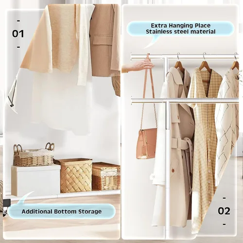 Miniatura 3 de VICERII Perchero para ropa, perchero resistente de 55.51 pulgadas con ruedas y estante inferior, con capacidad de 130LB, percheros para colgar ropa
