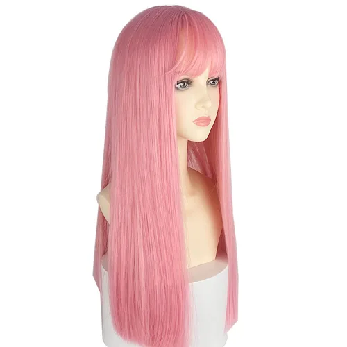 Miniatura 24 de Peluca de 22 pulgadas de largo y lacia con flequillo de cortina para mujer, cabello sintético negro, resistente al calor, para fiesta, cosplay, Té