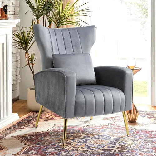 Miniatura 24 de Sillas decorativas de terciopelo con respaldo de ala y almohada lumbar, sillón moderno para sala de estar, dormitorio, silla auxiliar de recepción