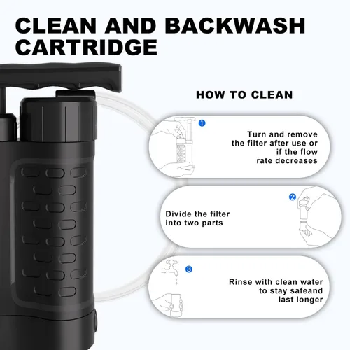 Miniatura 6 de Bomba de filtro de agua portátil, purificador de agua de supervivencia manual de 0.01 micrones para camping, senderismo, mochilero, emergencia
