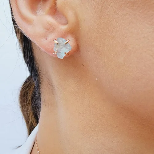 Miniatura 89 de Aretes de piedra preciosa natural en bruto con oro rosa sobre plata de ley 925, 6 a 0.276 in, regalo de piedra de nacimiento de calidad genuina