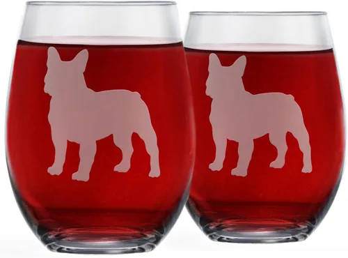 Miniatura 12 de Copas de vino sin tallo (juego de 2) de perros de raza Regalos para amantes de perros Silueta de 2 caras grabada a mano con nombre de la raza
